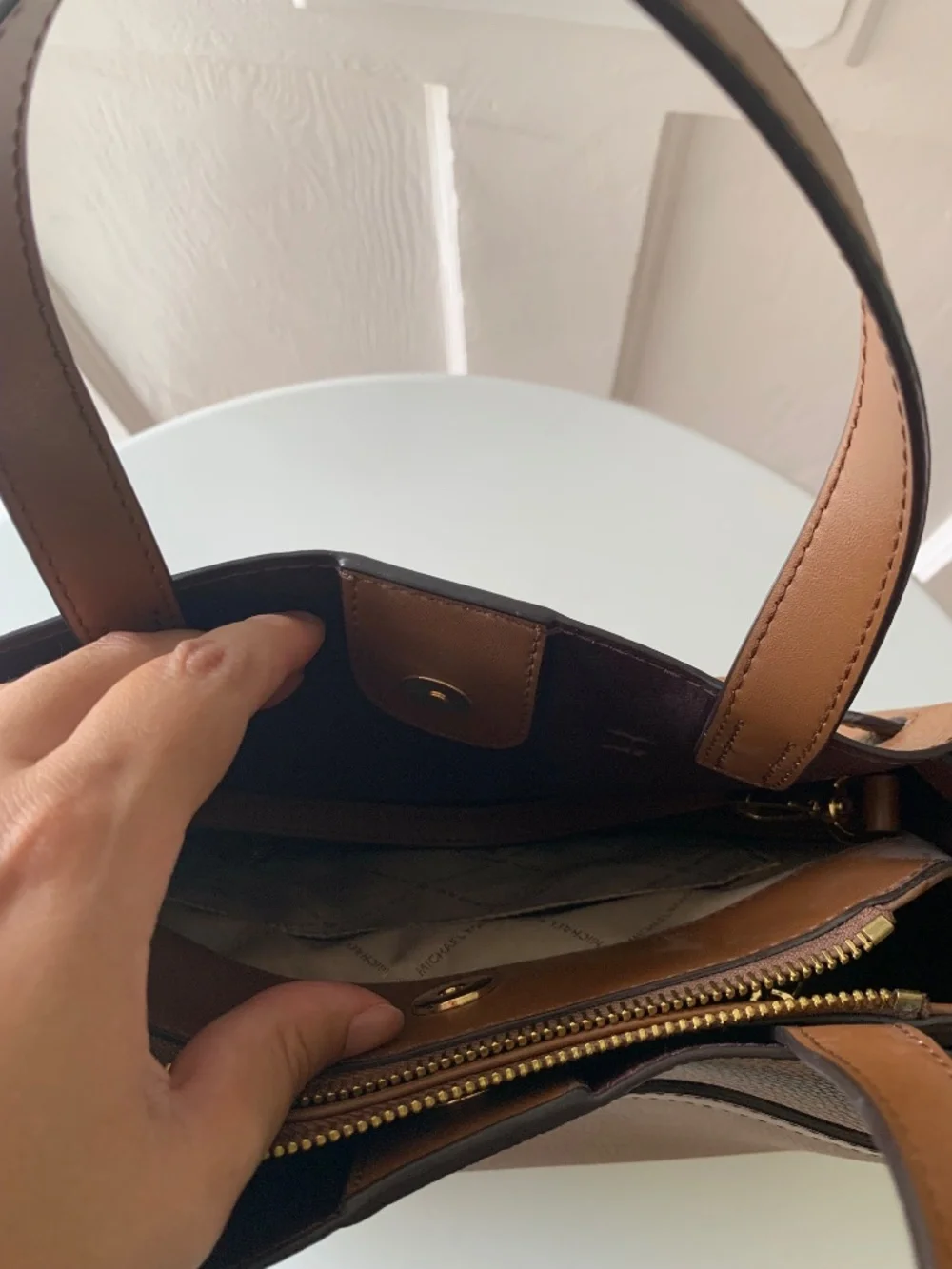 Michael Kors Emilia Large Pebbled Leather Satchel Crossbody Bag Luggage Brown